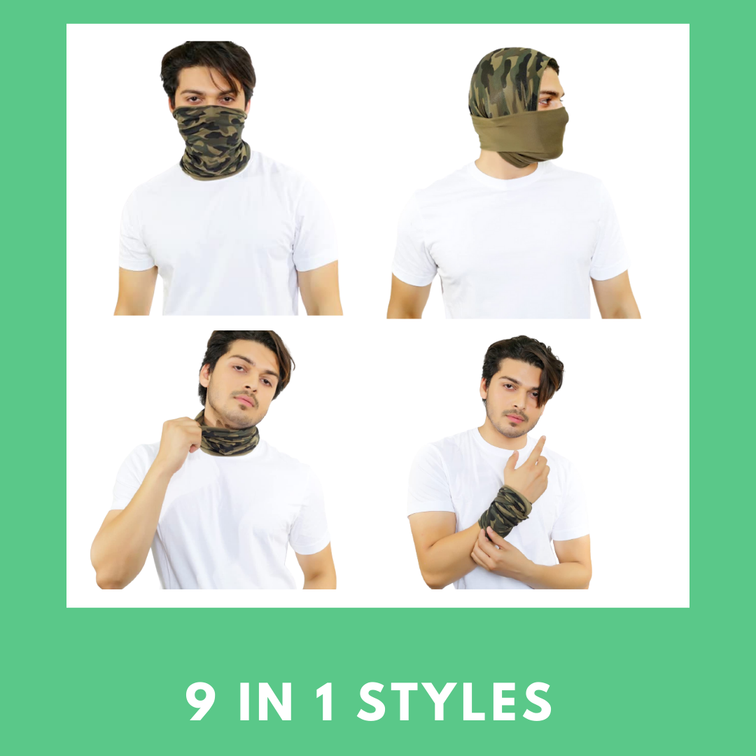 Cotton Head Wrap Bandana, 9 in 1 Bandana, Helmet Cap, Hair Band, Face Mask for Riding Bikes, Suitable for Both Men and Women, Free Size (Pack of 1) Camo Green image 2