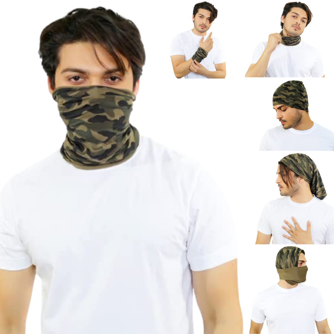 Cotton Head Wrap Bandana, 9 in 1 Bandana, Helmet Cap, Hair Band, Face Mask for Riding Bikes, Suitable for Both Men and Women, Free Size (Pack of 1) Camo Green image 0