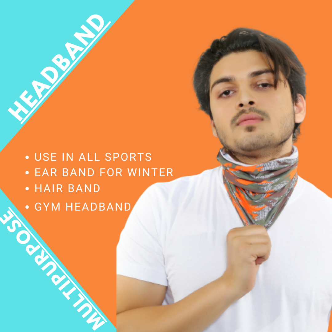 Cotton Head Wrap Bandana, 9 in 1 Bandana, Helmet Cap, Hair Band, Face Mask for Riding Bikes, Suitable for Both Men and Women, Free Size (Pack of 1) Camo Orange image 4