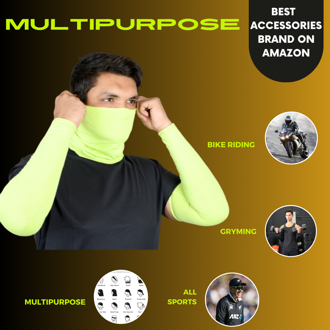 SOUL eTHICS Premium Cotton Combo Handsleeves and Bandana for Face, Head, Hair & Arm Cover with UV Protection for All Sports, Bike Riding, Dust Protection, with Arm Cooling Fabric (NEON) image 3