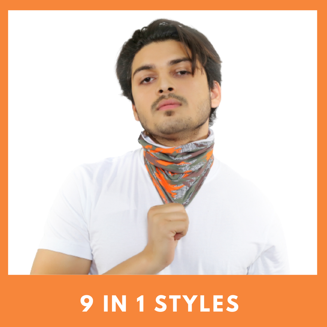 Cotton Head Wrap Bandana, 9 in 1 Bandana, Helmet Cap, Hair Band, Face Mask for Riding Bikes, Suitable for Both Men and Women, Free Size (Pack of 1) Camo Orange image 1