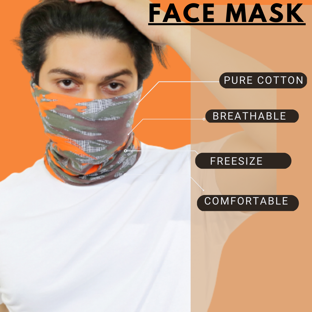 Cotton Head Wrap Bandana, 9 in 1 Bandana, Helmet Cap, Hair Band, Face Mask for Riding Bikes, Suitable for Both Men and Women, Free Size (Pack of 1) Camo Orange image 2