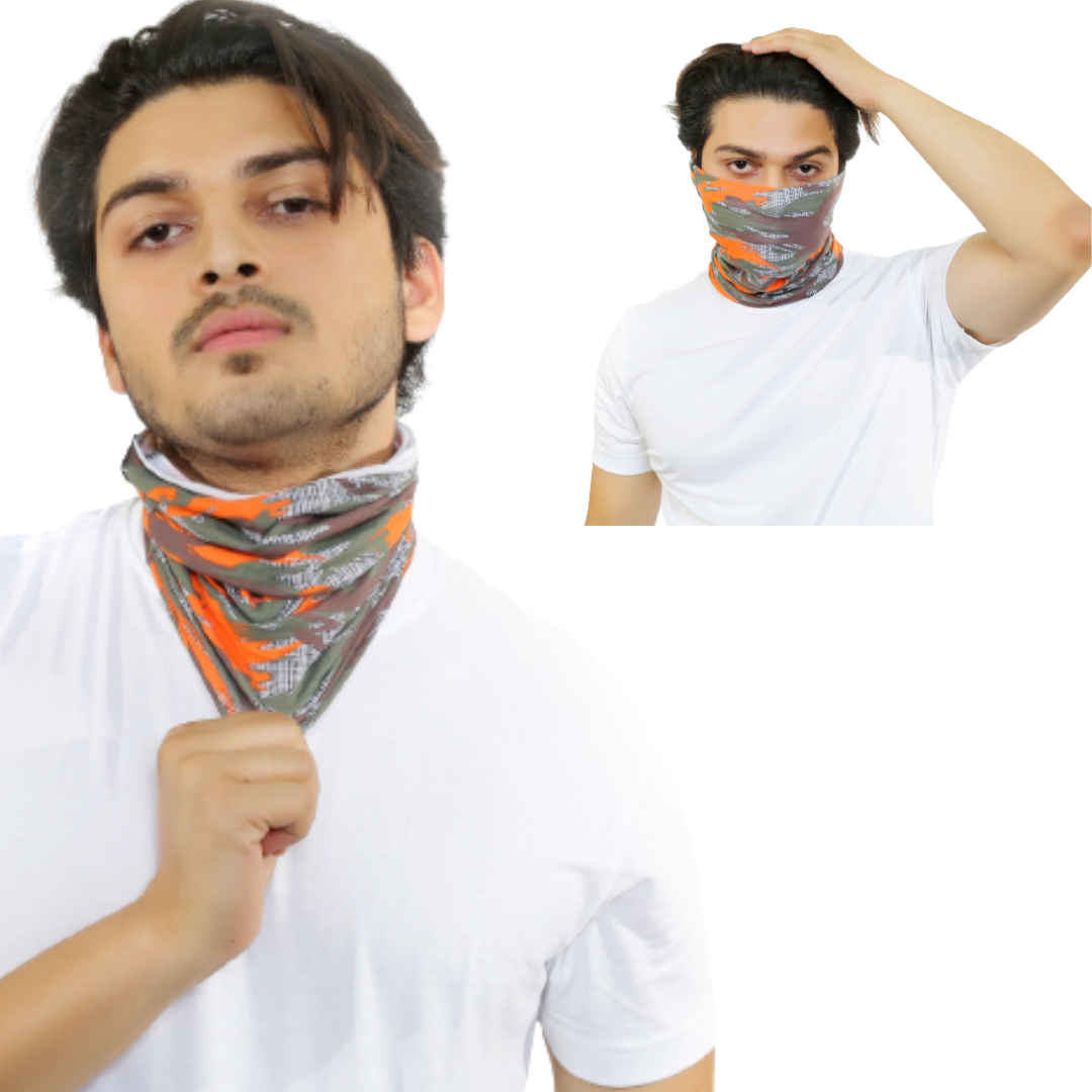 Cotton Head Wrap Bandana, 9 in 1 Bandana, Helmet Cap, Hair Band, Face Mask for Riding Bikes, Suitable for Both Men and Women, Free Size (Pack of 1) Camo Orange image 0