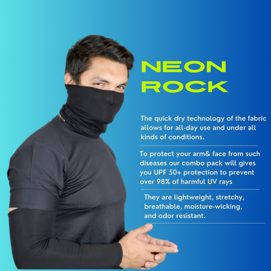 SOUL eTHICS Premium Cotton Combo Handsleeves and Bandana for Face, Head, Hair & Arm Cover with UV Protection for All Sports, Bike Riding, Dust Protection, with Arm Cooling Fabric Black image 1