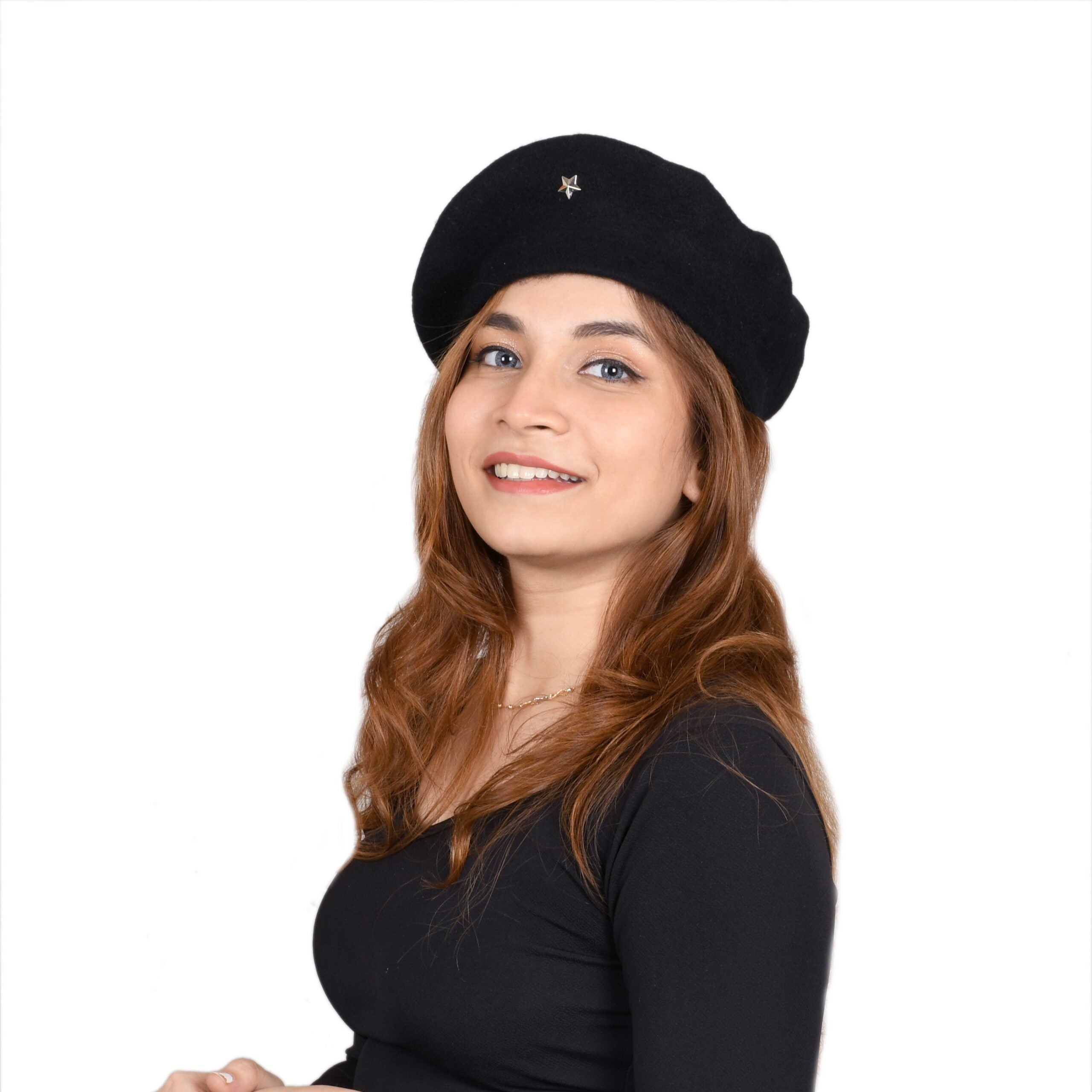 French Beret Cap Black With Star image 2
