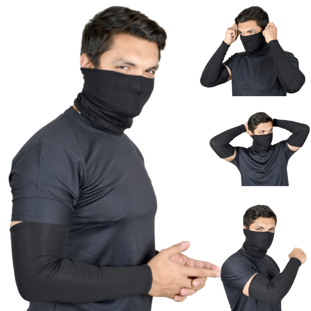 SOUL eTHICS Premium Cotton Combo Handsleeves and Bandana for Face, Head, Hair & Arm Cover with UV Protection for All Sports, Bike Riding, Dust Protection, with Arm Cooling Fabric Black image 0