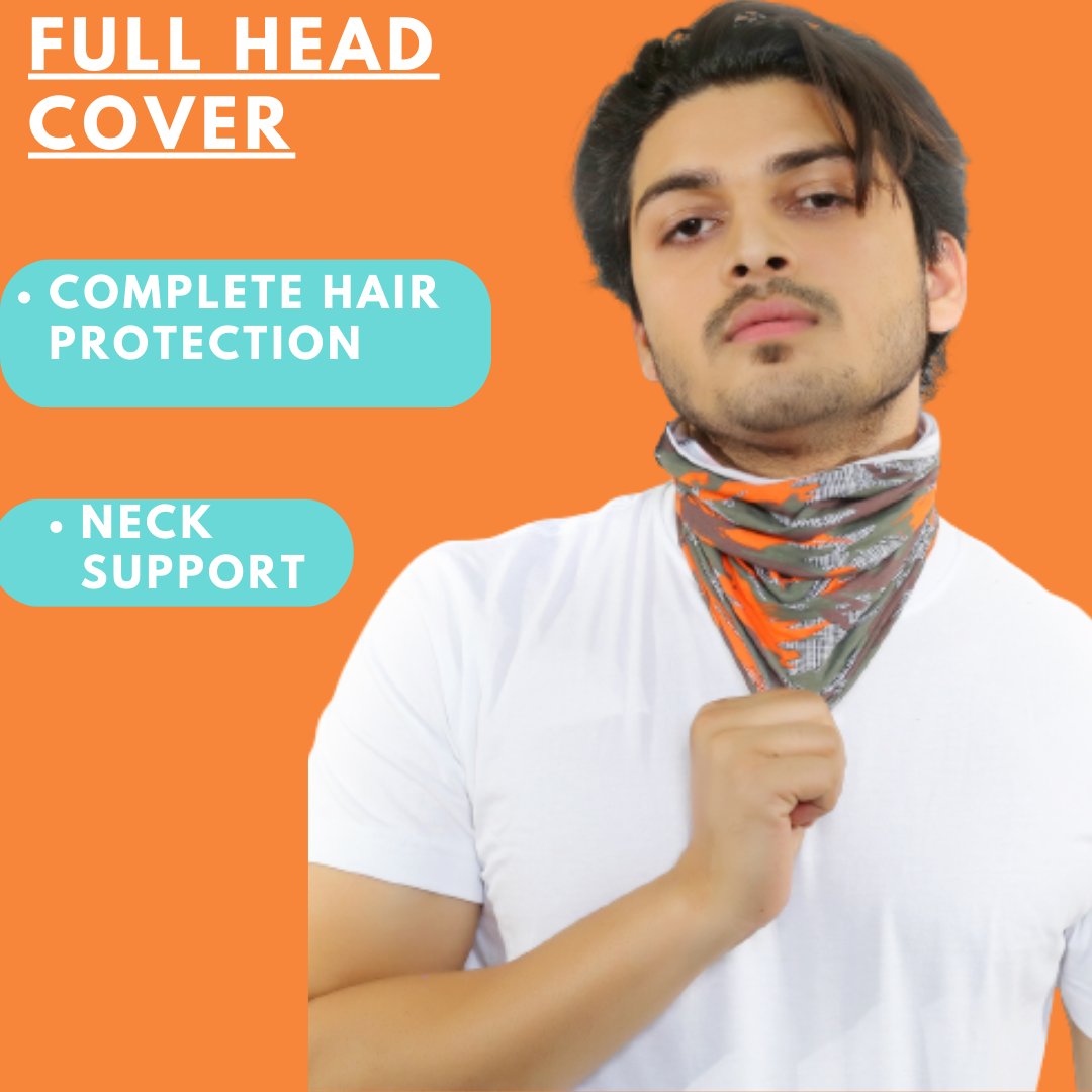 Cotton Head Wrap Bandana, 9 in 1 Bandana, Helmet Cap, Hair Band, Face Mask for Riding Bikes, Suitable for Both Men and Women, Free Size (Pack of 1) Camo Orange image 3