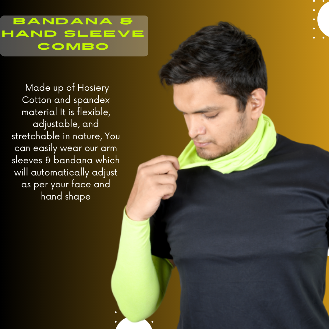 SOUL eTHICS Premium Cotton Combo Handsleeves and Bandana for Face, Head, Hair & Arm Cover with UV Protection for All Sports, Bike Riding, Dust Protection, with Arm Cooling Fabric (NEON) image 4