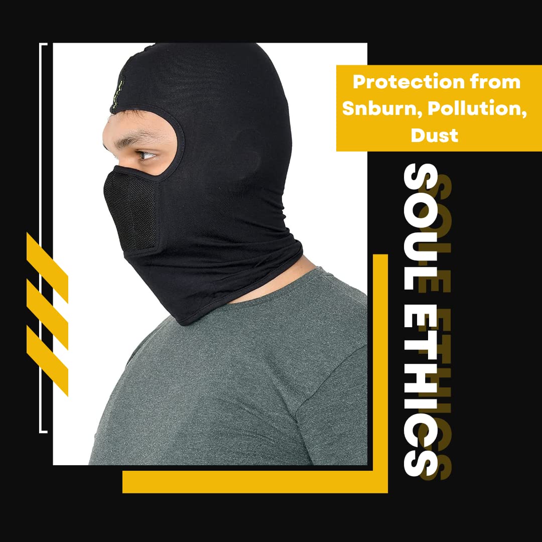 SOUL eTHICS Premium Cotton Breathable,Stretchable Full Face Cover Mask for Summer, Dust, Sun Protection, Bike Riding, Helmet Cap and All Other Outdoor Activity (Black) (Summer Full Premium Mask) image 5