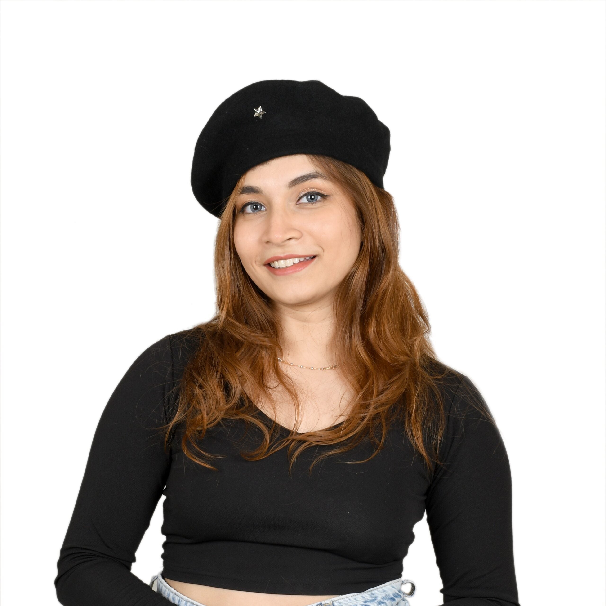 French Beret Cap Black With Star image 1