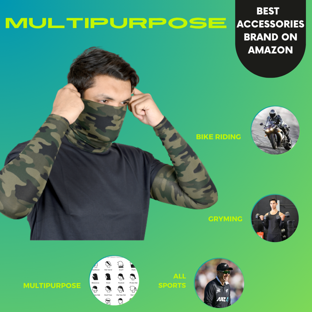 SOUL eTHICS Premium Cotton Combo Handsleeves and Bandana for Face, Head, Hair & Arm Cover with UV Protection for All Sports, Bike Riding, Dust Protection, with Arm Cooling Fabric (Camo Green) image 2
